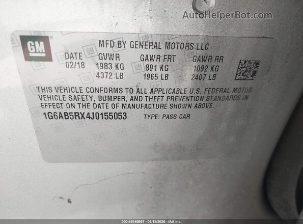 1G6AB5RX4J0155053 2018 CADILLAC ATS Silver ძრავის განყოფილების ხედი