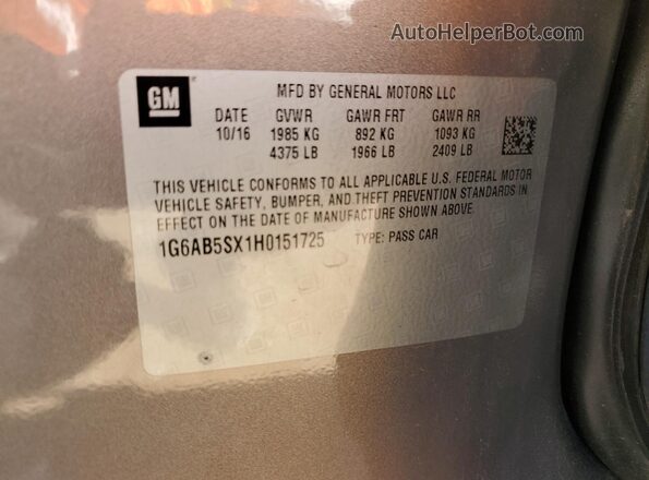 1G6AB5SX1H0151725 2017 CADILLAC ATS Charcoal 