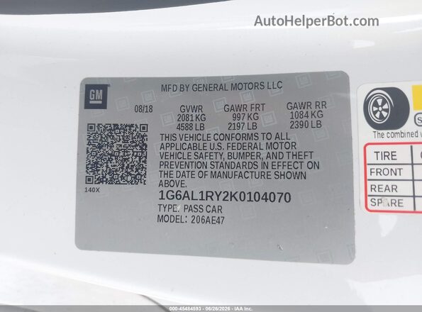 1G6AL1RY2K0104070 2019 CADILLAC ATS-V White ძრავის განყოფილების ხედი
