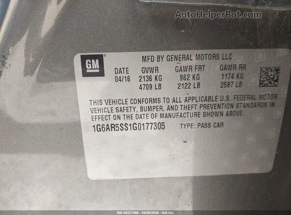 1G6AR5SS1G0177305 2016 CADILLAC CTS Серый Вид подкапотного пространства