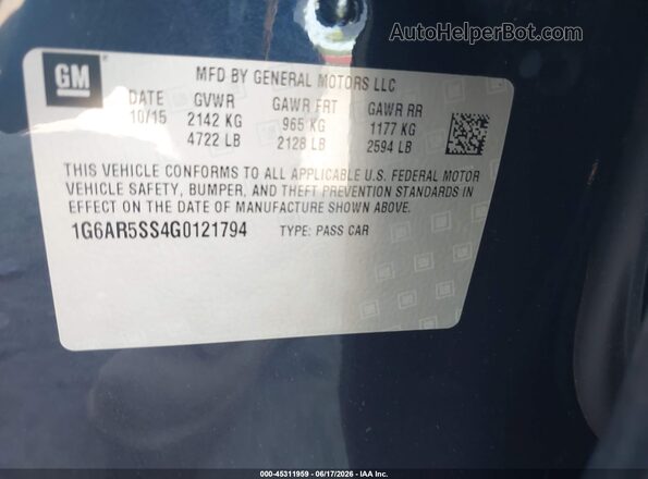 1G6AR5SS4G0121794 2016 CADILLAC CTS Black Widok komory silnika