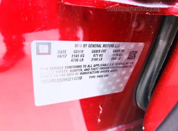 1G6AR5SS8H0214299 2017 CADILLAC CTS Red Vista del compartimento del motor