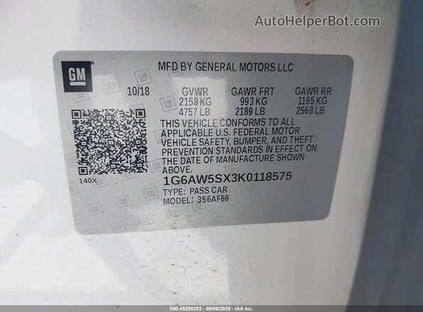1G6AW5SX3K0118575 2019 CADILLAC CTS White Engine compartment view