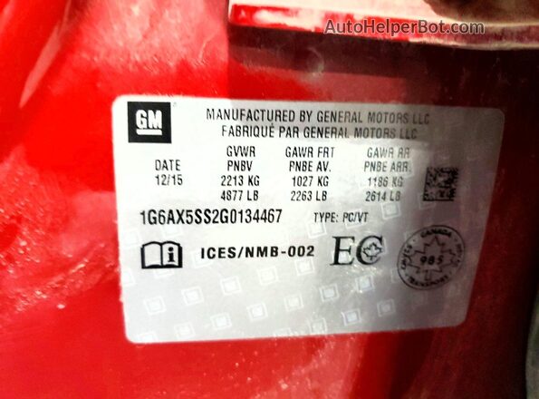 1G6AX5SS2G0134467 2016 CADILLAC CTS Red VIN sticker view