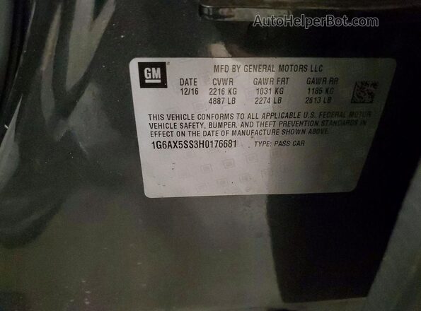 1G6AX5SS3H0176681 2017 CADILLAC CTS Gray Вид наклейки з VIN-кодом
