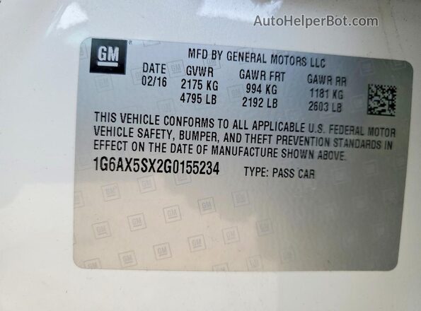 1G6AX5SX2G0155234 2016 CADILLAC CTS White ძრავის განყოფილების ხედი