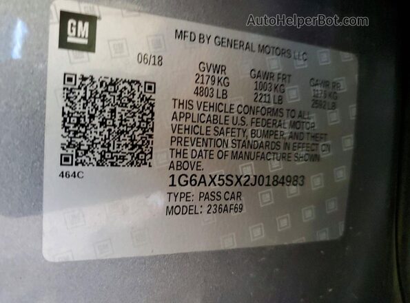 1G6AX5SX2J0184983 2018 CADILLAC CTS Silver 