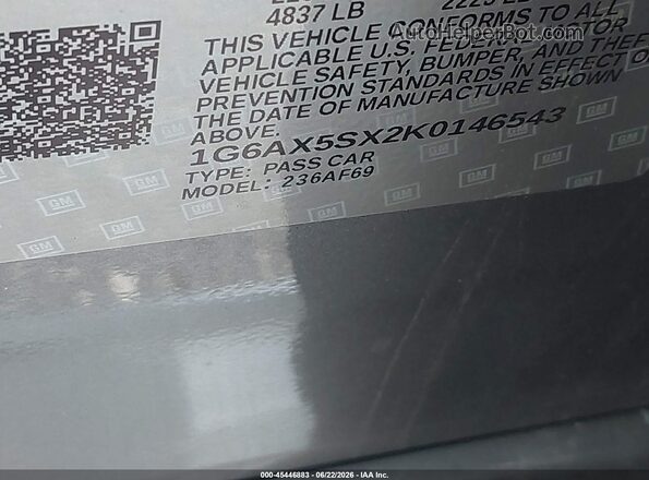 1G6AX5SX2K0146543 2019 CADILLAC CTS Gray Вид підкапотного простору