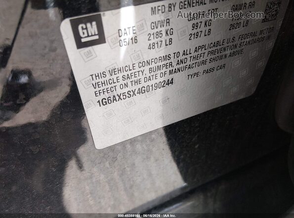 1G6AX5SX4G0190244 2016 CADILLAC CTS Black Engine compartment view