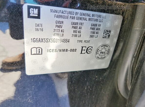 1G6AX5SX5G0194884 2016 CADILLAC CTS Black 