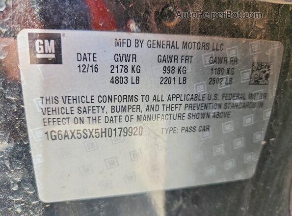 1G6AX5SX5H0179920 2017 CADILLAC CTS Black Vista del compartimento del motor