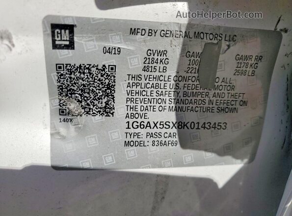1G6AX5SX8K0143453 2019 CADILLAC CTS Белый 