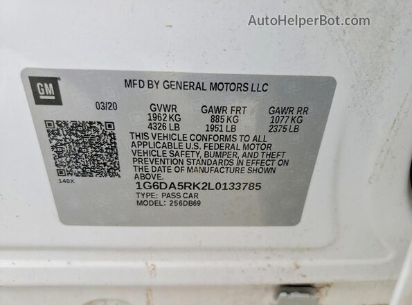 1G6DA5RK2L0133785 2020 CADILLAC CT4 White 