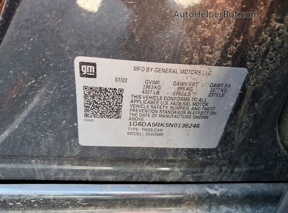 1G6DA5RK5N0136246 2022 CADILLAC CT4 Угольный Вид наклейки с VIN-кодом
