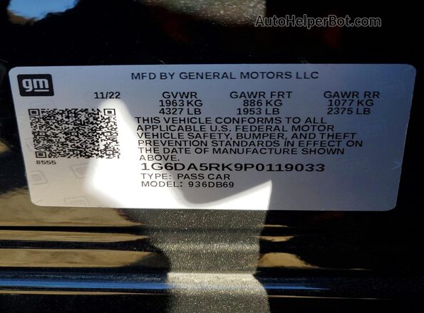 1G6DA5RK9P0119033 2023 CADILLAC CT4 Black Widok naklejki z numerem VIN