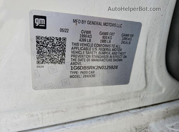 1G6DB5RK2N0125928 2022 CADILLAC CT4 White 