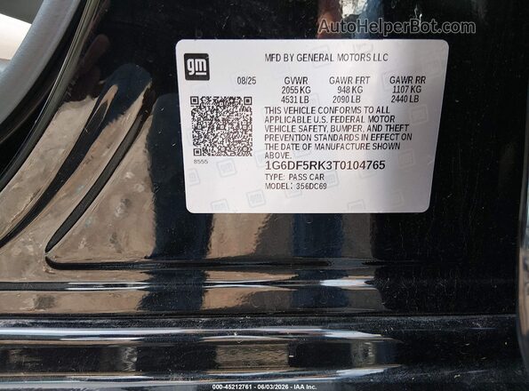 1G6DF5RK3T0104765 2026 CADILLAC CT4 Black Engine compartment view
