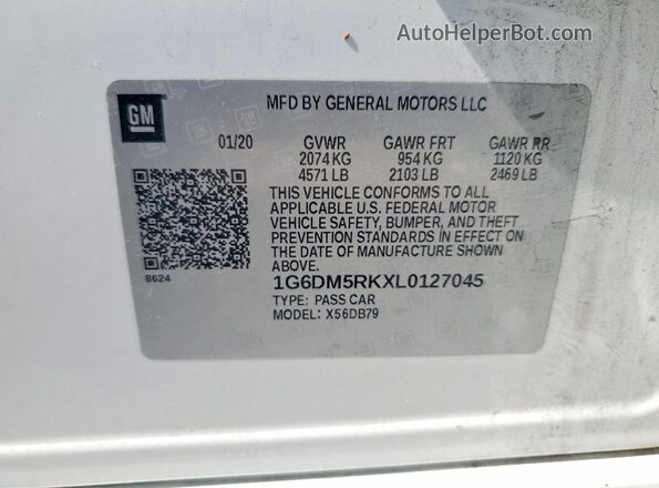 1G6DM5RKXL0127045 2020 CADILLAC CT5 White VIN կոդի պիտակի տեսք
