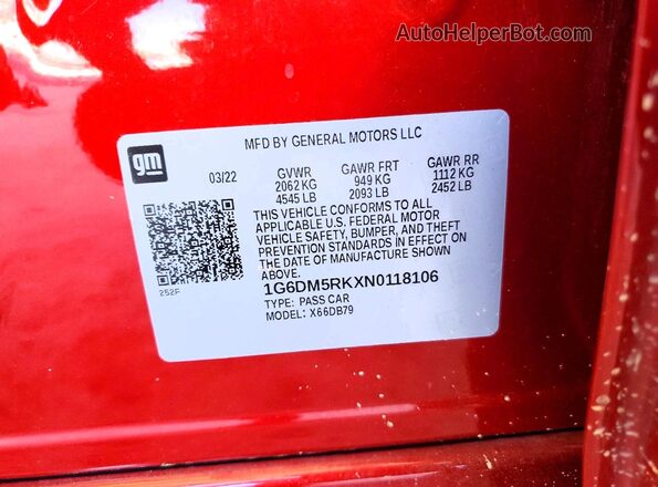 1G6DM5RKXN0118106 2022 CADILLAC CT5 Red Engine compartment view