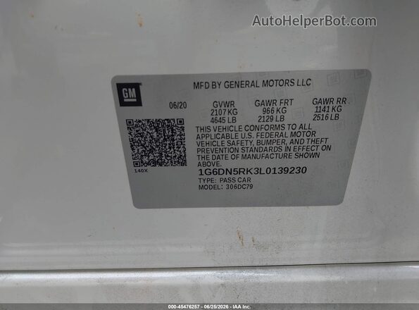1G6DN5RK3L0139230 2020 CADILLAC CT5 White ძრავის განყოფილების ხედი