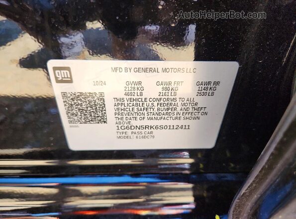 1G6DN5RK6S0112411 2025 CADILLAC CT5 Black VIN sticker view