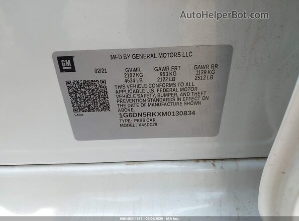 1G6DN5RKXM0130834 2021 CADILLAC CT5 White Вид підкапотного простору