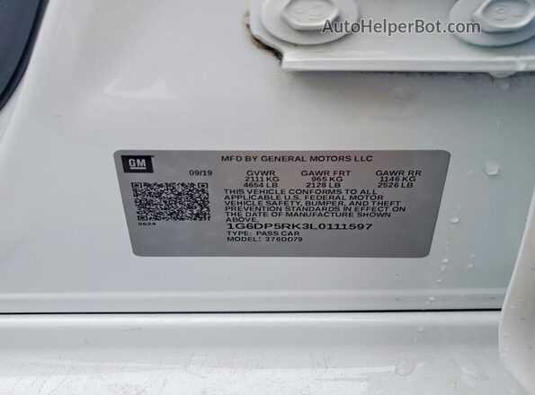1G6DP5RK3L0111597 2020 CADILLAC CT5 White Вид підкапотного простору