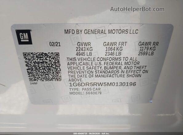 1G6DR5RW5M0130196 2021 CADILLAC CT5 White Vista del compartimento del motor