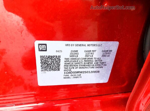 1G6DS5RW2S0120808 2025 CADILLAC CT5 Red Widok naklejki z numerem VIN
