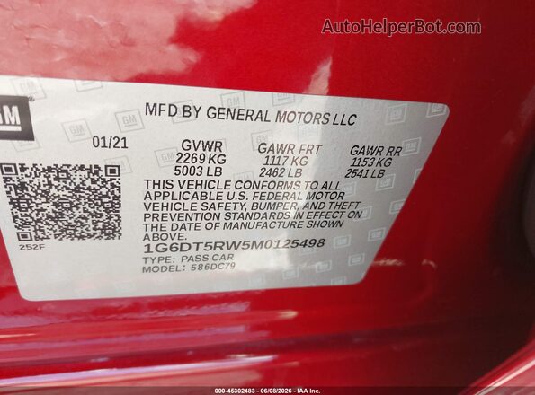1G6DT5RW5M0125498 2021 CADILLAC CT5 Red ძრავის განყოფილების ხედი