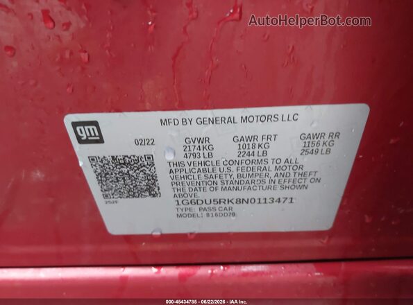 1G6DU5RK8N0113471 2022 CADILLAC CT5 Red Engine compartment view
