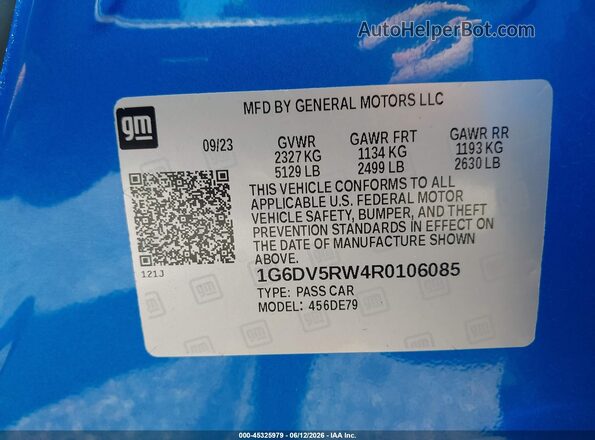 1G6DV5RW4R0106085 2024 CADILLAC CT5 Blue Vista del compartimento del motor
