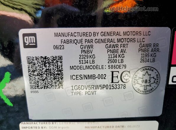 1G6DV5RW5P0153378 2023 CADILLAC CT5 Black VIN կոդի պիտակի տեսք