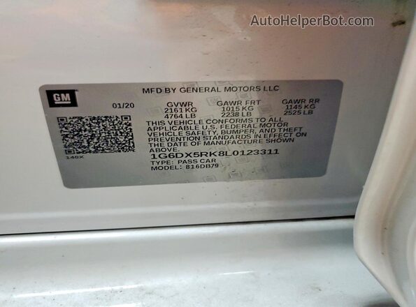 1G6DX5RK8L0123311 2020 CADILLAC CT5 White Engine compartment view