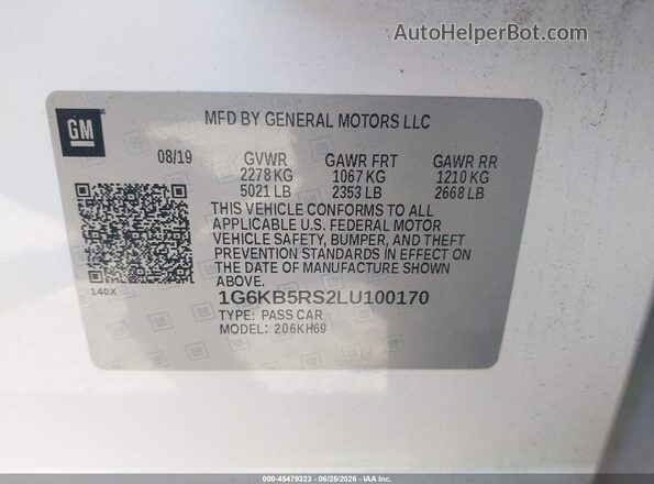 1G6KB5RS2LU100170 2020 CADILLAC CT6 Белый Вид подкапотного пространства