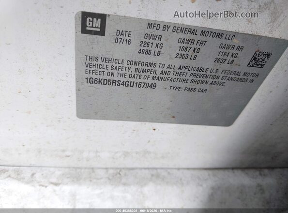 1G6KD5RS4GU167949 2016 CADILLAC CT6 White Շարժիչի բաժամունքի տեսք