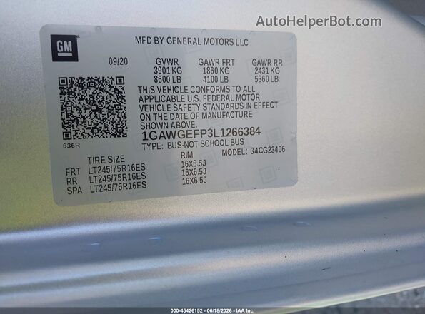 1GAWGEFP3L1266384 2020 CHEVROLET EXPRESS Silver Engine compartment view