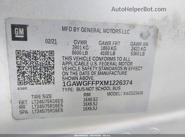1GAWGFFPXM1226374 2021 CHEVROLET EXPRESS Gray Engine compartment view
