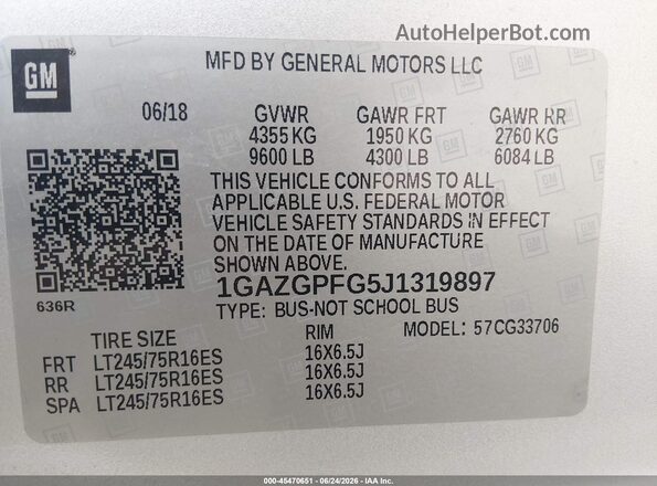 1GAZGPFG5J1319897 2018 CHEVROLET EXPRESS Gray Vista del compartimento del motor