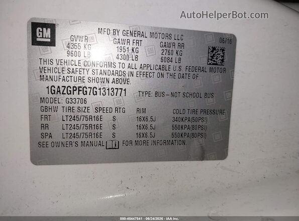 1GAZGPFG7G1313771 2016 CHEVROLET EXPRESS White Engine compartment view