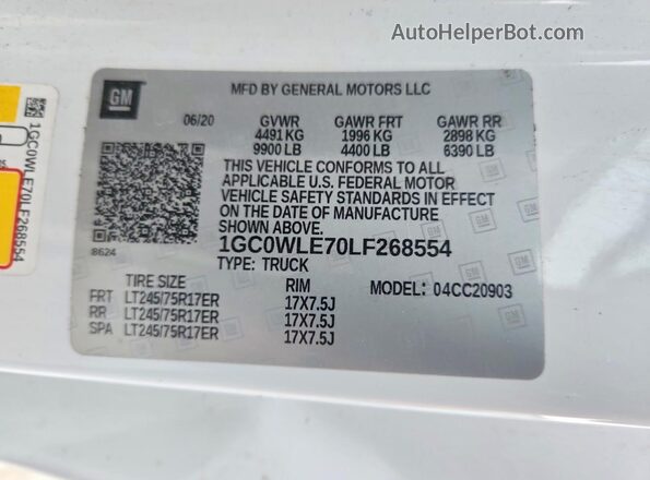 1GC0WLE70LF268554 2020 CHEVROLET SILVERADO White Widok komory silnika