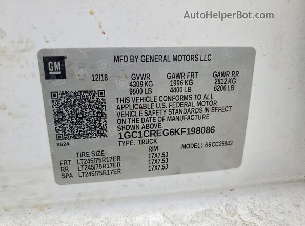 1GC1CREG6KF198086 2019 CHEVROLET SILVERADO White Вид підкапотного простору