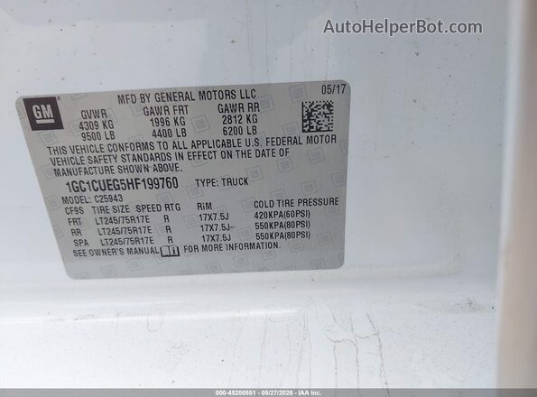 1GC1CUEG5HF199760 2017 CHEVROLET SILVERADO White 