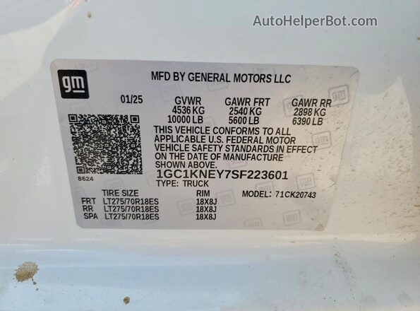 1GC1KNEY7SF223601 2025 CHEVROLET SILVERADO White Widok komory silnika