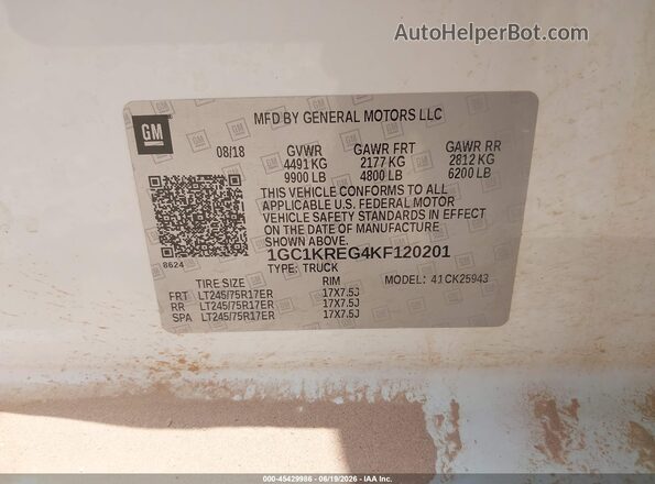 1GC1KREG4KF120201 2019 CHEVROLET SILVERADO White Engine compartment view