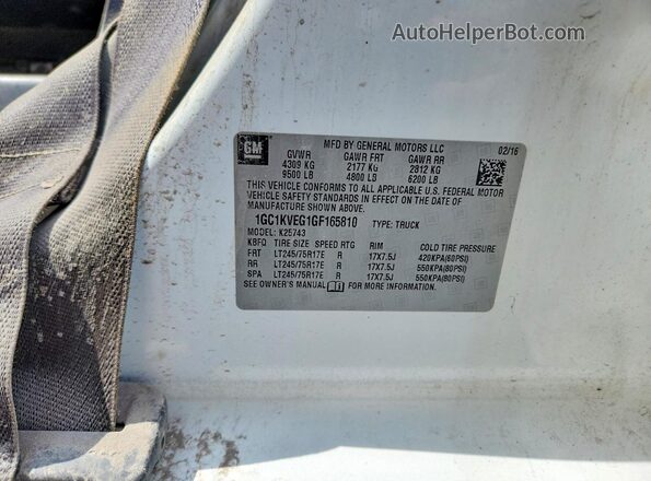 1GC1KVEG1GF165810 2016 CHEVROLET SILVERADO White VIN კოდის სტიკერის ხედი