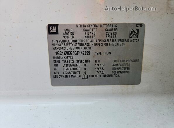 1GC1KVEG3GF142299 2016 CHEVROLET SILVERADO White Widok naklejki z numerem VIN