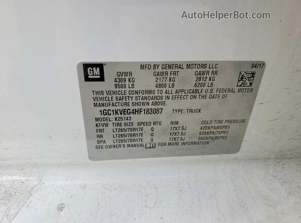 1GC1KVEG4HF183087 2017 CHEVROLET SILVERADO Белый Вид подкапотного пространства