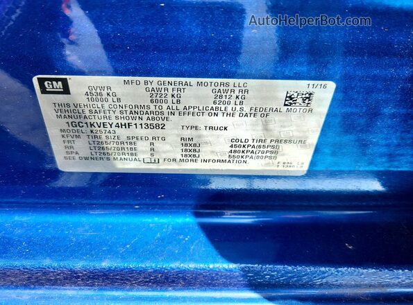 1GC1KVEY4HF113582 2017 CHEVROLET SILVERADO Blue 
