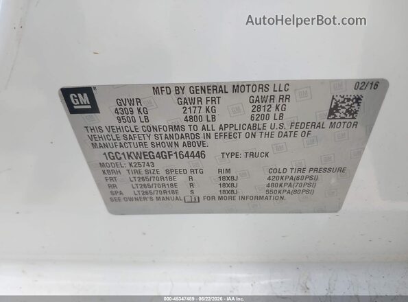 1GC1KWEG4GF164446 2016 CHEVROLET SILVERADO Белый Вид подкапотного пространства